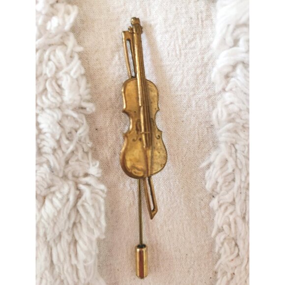 Violin Hat Pin Vintage Musical Stick Pin Violin Musical Instrument Brooch - Picture 5 of 10